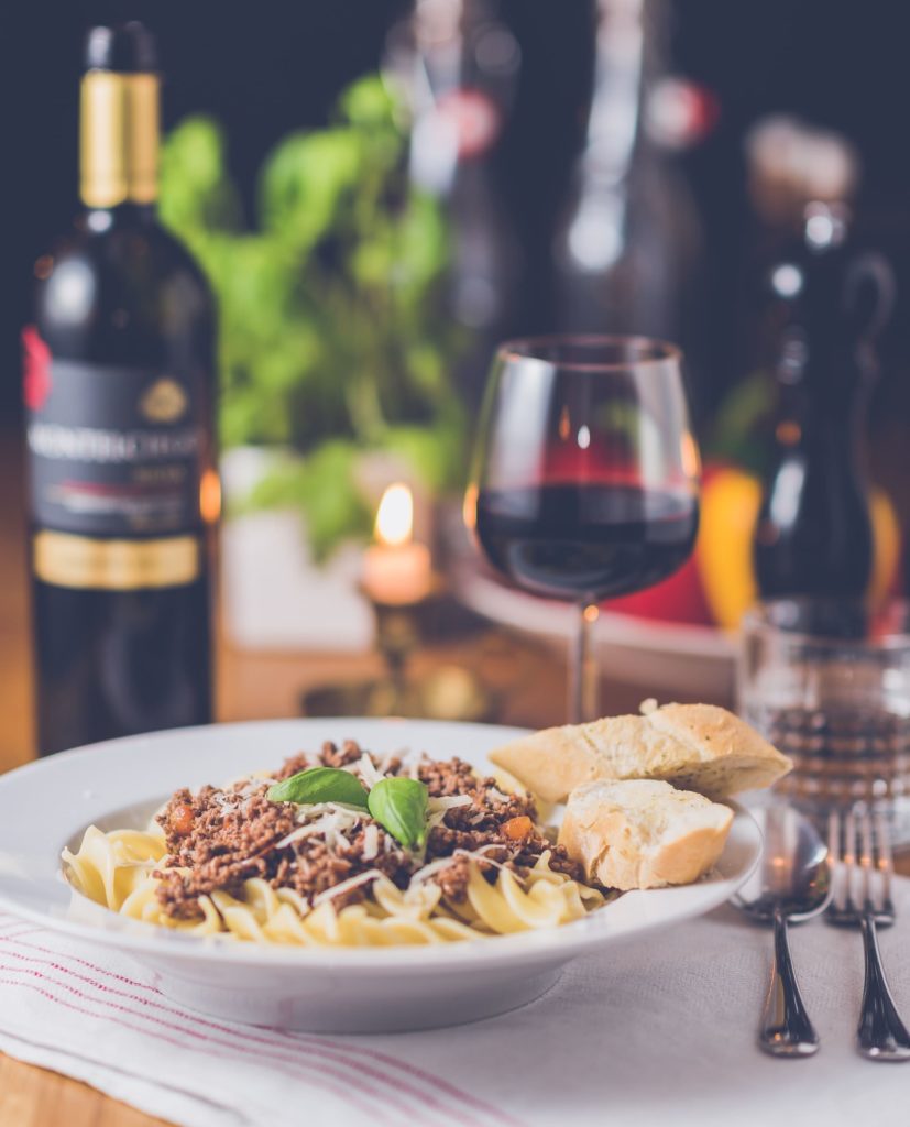 pasta and wine