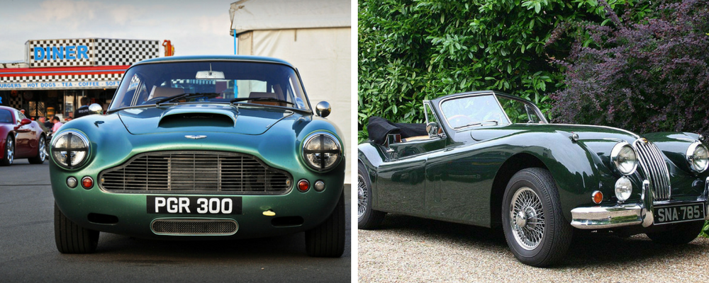 Classic Jaguar and Aston Martin car