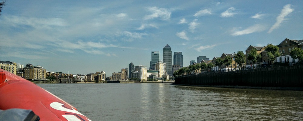 One Canada Square, Canary Wharf in the distance, from the Thames