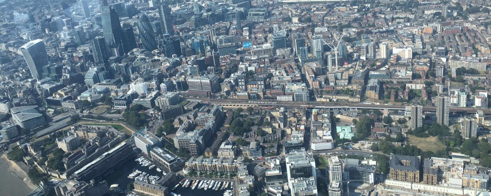Helicopter view over London