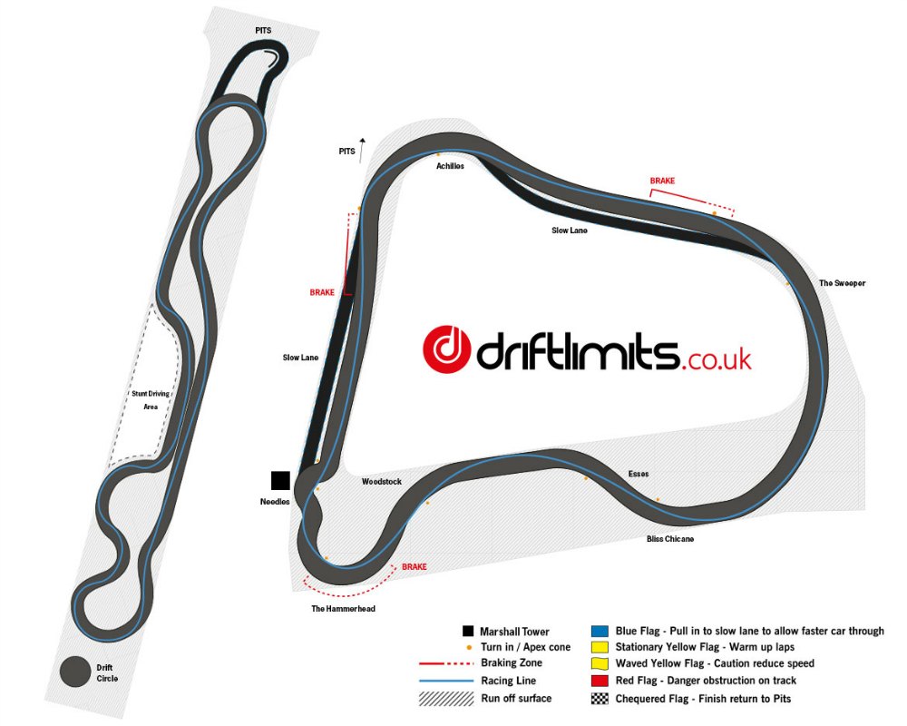 the main track map at Drift Limits in Hertforshire which shows the layout of the circuit
