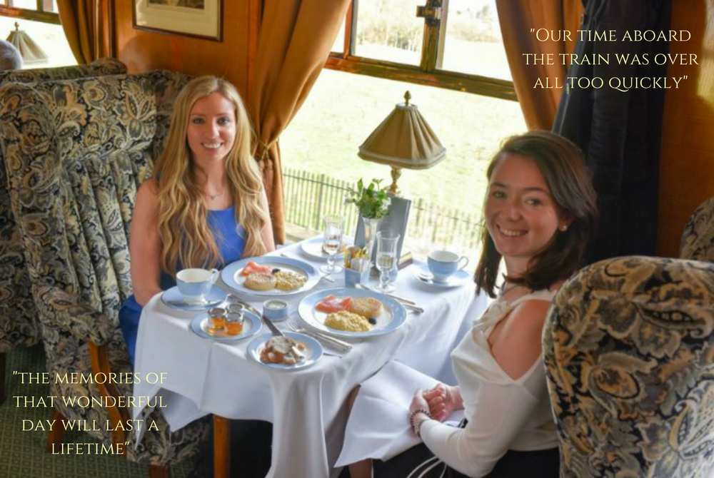 Angie and Lauren sitting in a Belmond carriage with brunch