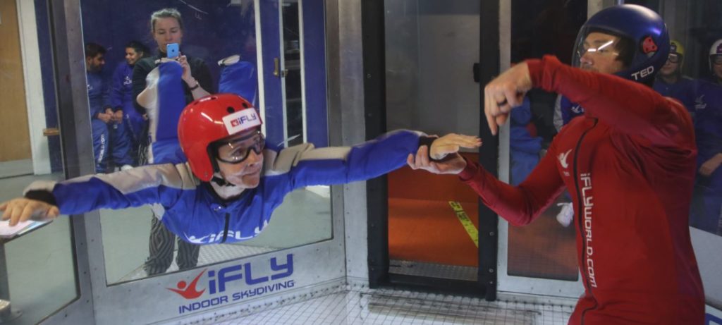 Rebecca skydiving at iFly with Ted