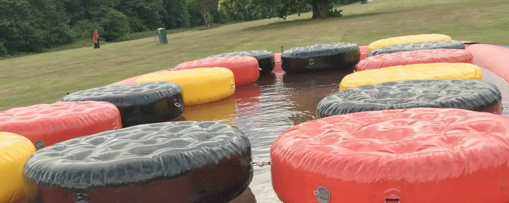 obstacle course with tyres in a swimming pool