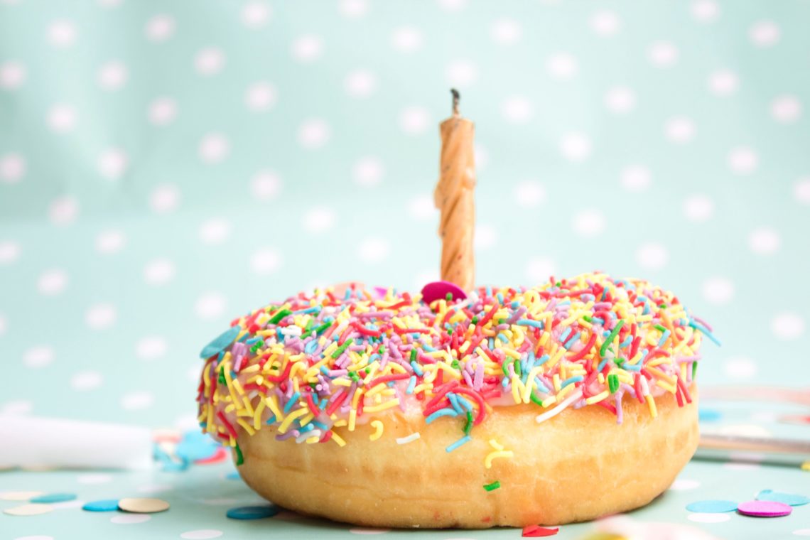 donut with a birthday candle in the middle