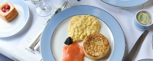 Salmon, caviar and scrambled egg on a plate